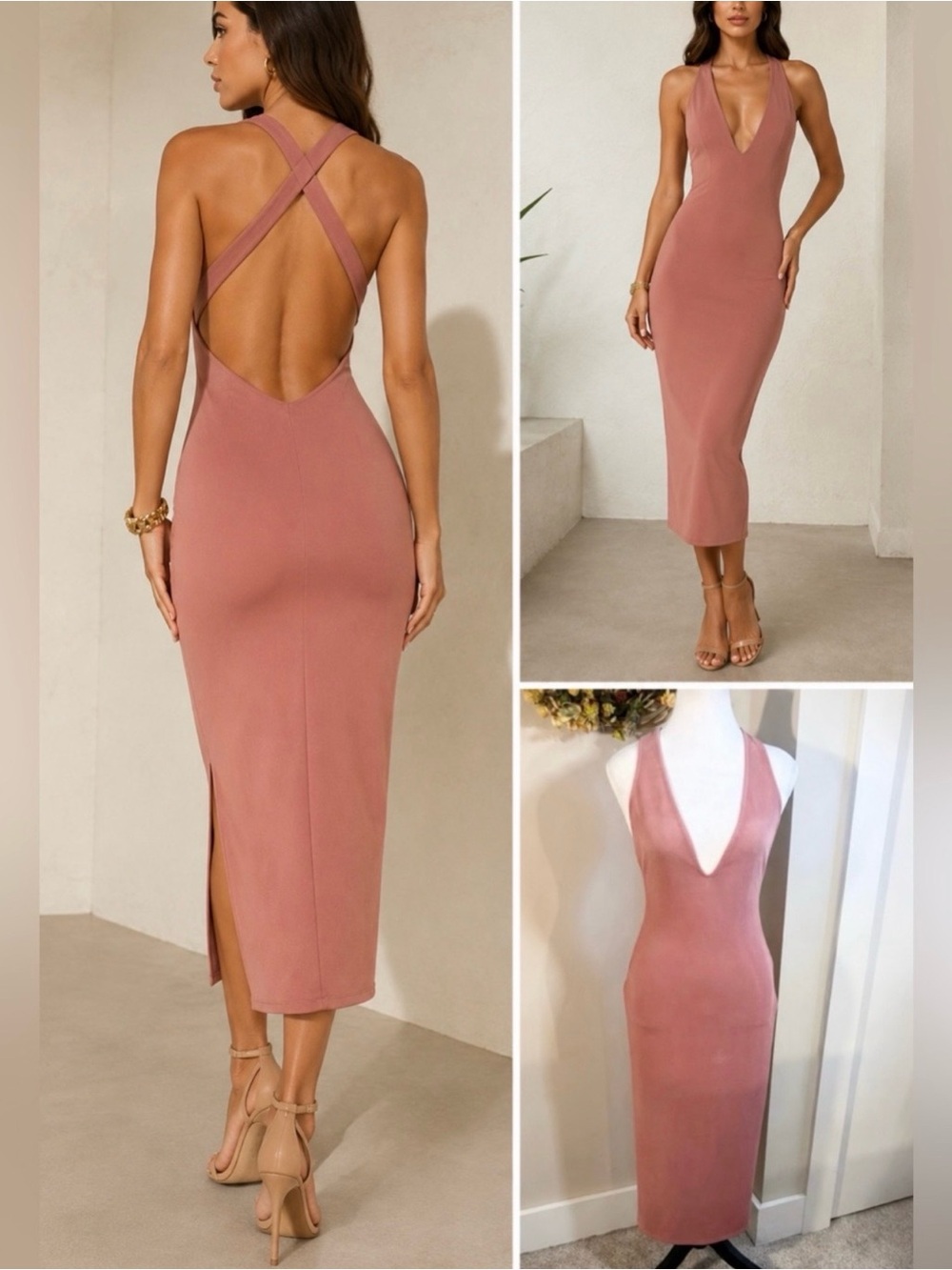 💥Michael Costello x REVOLVE Cordelia Crisscross Back Midi Dress Blush Pink~XS🧡